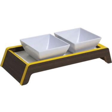 Imagem de Comedouro Duplo Elevado Amarelo para Cães e Gatos - Tam. Único