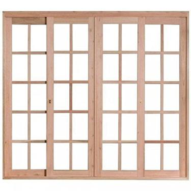Imagem de Porta Janela com 2 Caixilhos de Correr e 2 Caixilhos Fixos para Vidros Quadriculados sem Venezianas Rondosul Natural