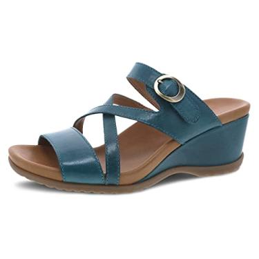 Imagem de Sandália feminina Ana Wedge – Palmilha acolchoada e contornada para conforto e suporte o dia todo – Alça ajustável de velcro com detalhe de fivela – Sola de borracha leve, Azul-petróleo, 11.5-12