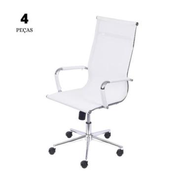 Imagem de Conjunto Com 4 Cadeiras Office Tela Branca Alta Com Base Rodízio - Or