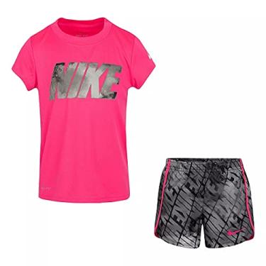 Imagem de Nike Conjunto de 2 pe as de camiseta e shorts com estampa gr fica para meninas (36G203-023)/Preto, 6X)