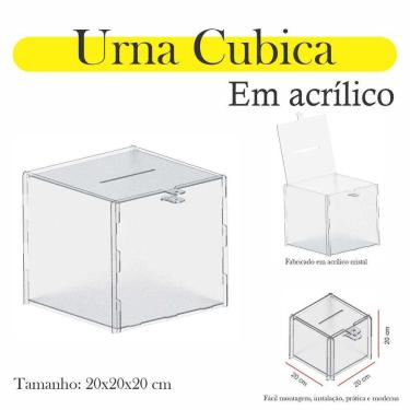 Imagem de Urna Acrílico Sorteio Caixa Sugestões Cubo Cofre 20 X 20 Cm