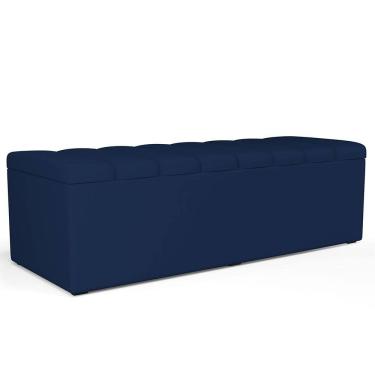 Imagem de Calçadeira Recamier Baú Para Cama De Casal King Dália 195x50 cm W01 Suede Azul Marinho - Lyam