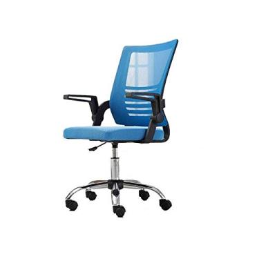 Imagem de Cadeira de escritório, cadeira de trabalho giratória para computador de escritório com malha traseira média, cadeira executiva ergonômica com apoios de braços (cor: azul) Practical