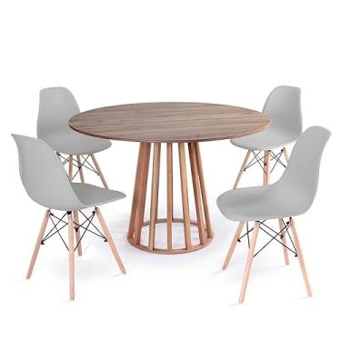 Imagem de Conjunto Mesa de Jantar Redonda Talia Amadeirada Natural 120cm com 4 Cadeiras Eames Eiffel - Cinza