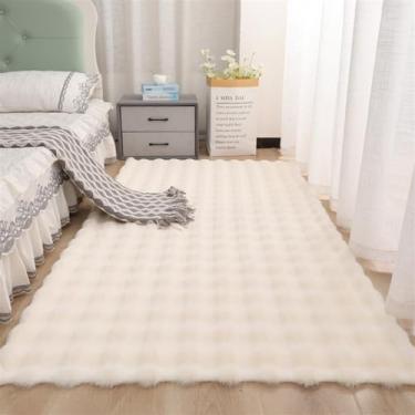 Imagem de Insun Tapete de área macio e fofo para sala de estar, tapetes laváveis espessos que não caem para quarto, tapete interno de pelúcia de coelho de pele sintética, bege, 90 cm x 18 cm