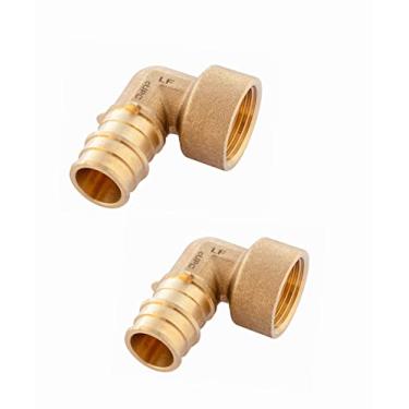 Imagem de Pacote com 2 acessórios de latão EFIELD Pex A Full Flow Expansão 3/4" Pex X Adaptador de cotovelo fêmea de 1/2", ASTM F1960
