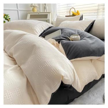 Imagem de Jogo de cama de 4 peças, conjunto de lençóis de penas de algodão lavado, sem enchimento, macio (solteiro)