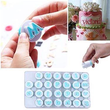 Imagem de 26 peças/conjunto de cortadores de biscoito impressionantes letras e números do alfabeto molde de biscoito forma de letra faça você mesmo biscoito alfabeto ferramenta de bolo cortador de gravação