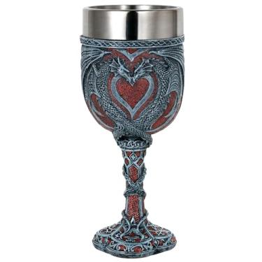 Imagem de Goblet de vinho de dragão duplo medieval – Cálice de vinho para os namorados Dungeons and Dragons – Vaso de beber copo de aço inoxidável de 200 ml – Novidade romântica ideal para presente gótico, ideia de presente para festas, presente para meninas