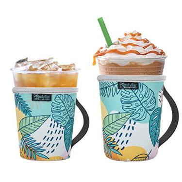 Imagem de Pacote de 2 mangas isolantes reutilizáveis para copo de café com alça para bebidas frias, suporte de neoprene de 473 ml para Starbucks Coffee, McDonalds, Dunkin Donuts (Pattern2)