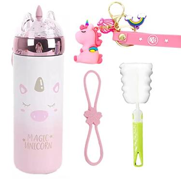 Imagem de Garrafa térmica de água de unicórnio com glitter cintilante em aço inoxidável para bebidas quentes, parede dupla, à vácuo, garrafa de água, unicórnio para meninas, livre de BPA (unicórnio rosa, 330 ml)