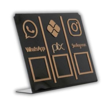 Imagem de Placa Pix,Whats e Insta Para Pagamento QR Code Preta - Kit 2 UNID Cor: Preto com Bronze