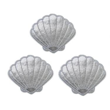 Imagem de Umama Conjunto de 3 adesivos Seashell Mermaid Queen Princess Cartoon Bordado Iron On Patch Silver Shell Sticker Craft Fabric Accessory Jaqueta Polo T-Shirt Hat Bag Clothing