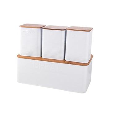 Imagem de Mimo Style Conjunto Porta Pão Bambu e 3 Potes White
