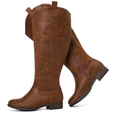 Imagem de Luoika Botas femininas extra largas na altura do joelho, botas de cano alto Western Cowyboy Cowgirl, plus size, larga, salto baixo, botas de inverno e outono., Brownmf201, 10.5 X-Wide
