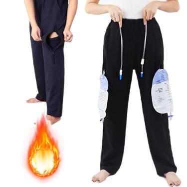Imagem de AUSTYLCO Calça com forro de lã para urina de inverno com bolsos com zíper, calça de cateter para incontinência, suporte de bolsa de urina para nefropatia, nefropatia, cistostomia, idosos