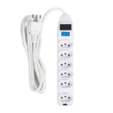 Imagem de Extensão 3m Régua Energia 6 Tomadas Filtro De Linha Bivolt Filtro de linha extensão de tomada Régua com 6 tomadas tripolar 10 amperes com fusível
