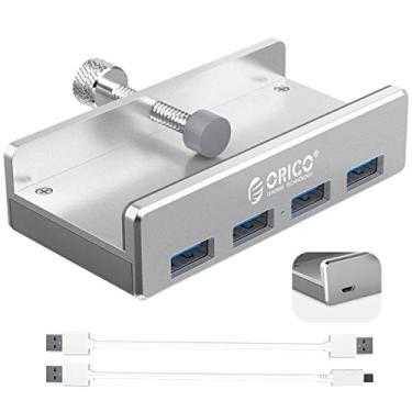 Imagem de ORICO Braçadeira de hub USB 3.0 – Divisor USB de 4 portas de alumínio com porta de fonte de alimentação extra, cabo USB A para C de 1,92 m, hub alimentado por desktop para monitores/mesas - prata