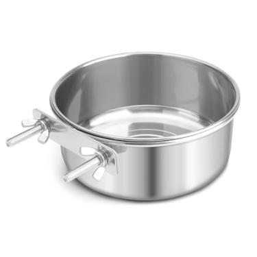 Imagem de Alimentador de gaiola de pássaro, alimentador de pássaros para gaiola, tigela de água de aço inoxidável de 1,134 g com braçadeira, gaiola de encaixe para papagaio, hamster, coelho, rato, pequenos