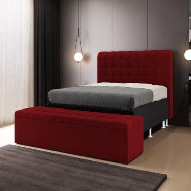 Imagem de Kit Cabeceira Rana 195 King e Calçadeira Alpha Z-001 Sued Vermelho Ara