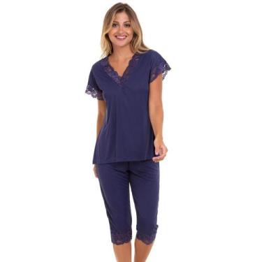 Imagem de Pijama Capri Com Renda Marinho Liganete Sepie 2270, M, Marinho