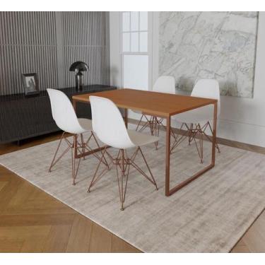 Imagem de Mesa Industrial Base Ferro Cobre Tampo 137x90 Canela 4 Cadeiras Eames 