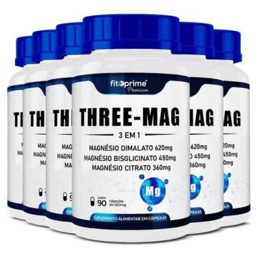 Imagem de Kit 6x Three Mag Blend De Magnésio Malato Glicina Citrato 90 Cápsulas 
