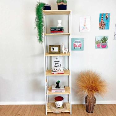 Imagem de Estante Style de Ferro e Madeira Slim 6 Prateleiras Industrial Natural