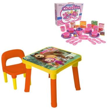 Imagem de Mesinha Infantil C/Cadeira Masha E Urso + Kit Meu Chazinho - Monte Líb
