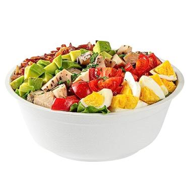 Imagem de Saladeiras de 946 ml, 100 tigelas descartáveis – tampas vendidas separadamente, sustentáveis, tigelas de bagaço branco, congeláveis, para alimentos frios – Restaurantware