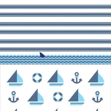 Imagem de Papel de Parede Adesivo Infantil Barcos A Vela Ancora Listras Azul Bab