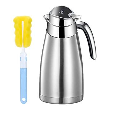 Imagem de Garrafa térmica de café de 2,182 g com visor de temperatura, aço inoxidável 304, parede dupla, garrafa isolada, garrafa de chá, mantém quente 48h e frio 24h (prata)