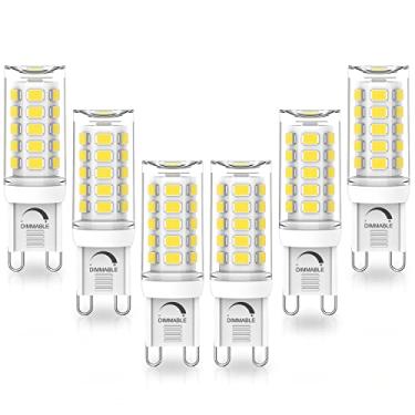 Imagem de Lâmpada LED G9 regulável, 4W, 40W equivalente ao halogênio 5000K branco, lâmpadas base AC 120V G9 Bi Pino, 380LM, sem cintilação, ângulo de feixe de 360°, pacote com 6 Yuiip