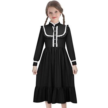 Imagem de Todollcos Vestido colonial feminino Harriet Tubman fantasia pioneira Victoria retro saia rústica infantil cosplay roupas festa, Preto, 120