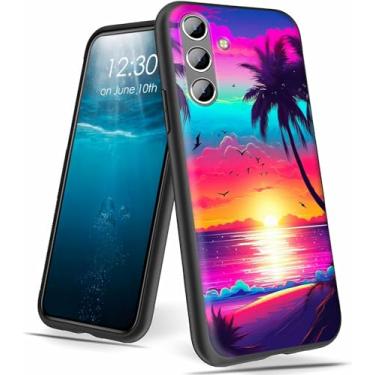 Imagem de BPQOJB Capa para Samsung Galaxy S24 com design de padrão de palmeira pôr do sol e praia, ultrafina, leve, macia de TPU para Samsung Galaxy S24 6,2 polegadas 2024