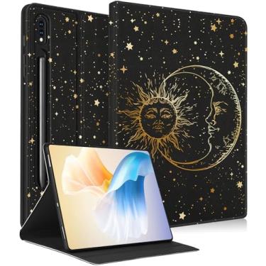 Imagem de Wazzasoft Capa para Samsung Galaxy Tab S6 de 10,5 polegadas 2019 para mulheres meninas capa fólio fofa design estético feminino kawaii sol lua estrelas moda única adolescentes capas de tablet para