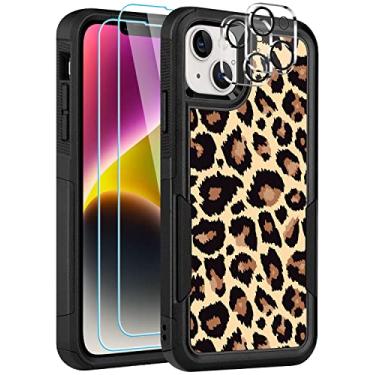 Imagem de LOQUPE [5 em 1] Capa para iPhone 14 Plus, com 2 protetores de tela + 2 protetores de lente de câmera, resistente, resistente, leve, fina, à prova de choque, capa protetora fofa para mulheres com estampa de leopardo