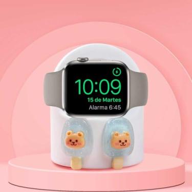 Imagem de Bonito suporte de carregador Bear para Apple Watch Series, suporte de mesa de silicone para iWatch, lindo suporte de estação de carregamento para iWatch, suporta modo criado-mudo