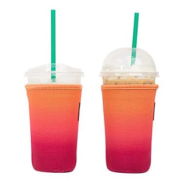 Imagem de Baxendale Manga de café gelado reutilizável para copos de bebida fria – Pacote com 2 mangas de neoprene para café gelado compatíveis com Starbucks Dunkin, 4 mm de espessura – Grande 947 g (Sunset Textured)