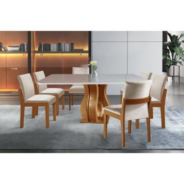 Imagem de Conjunto Sala de Jantar Mesa Nuance 135cm Quadrada Tampo Vidro/mdp com