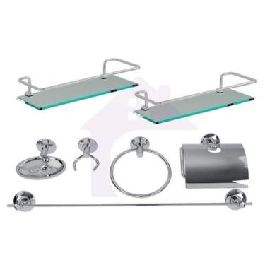 Imagem de Kit Banheiro Acessórios Aço Inox 5 Peças + 2 Porta Shampoo - Minha Caz