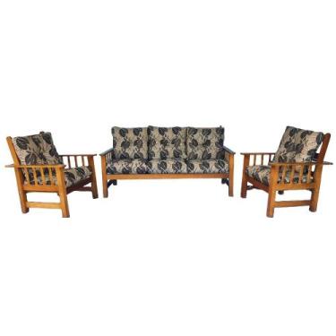 Imagem de Conjunto Cancún Sofá 3 Lugares e Poltronas de Madeira Banco Super Resi