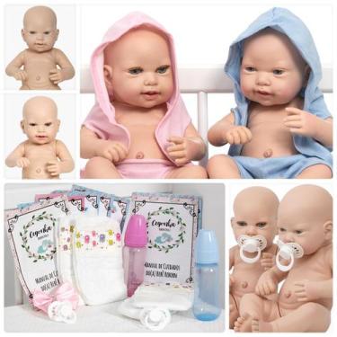 Imagem de Kit Bebe Reborn Gemeos Recem Nascidos Com Vários Acessórios - Cegonha 