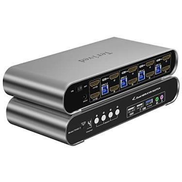 Imagem de Terived 4 computadores e 2 monitores USB 3.0 HDMI KVM Switch 4K a 60Hz com comutação de teclas de atalho, comutação automática, monitor duplo de 4 portas, alumínio, monitor digital, áudio/microfone
