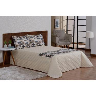 Imagem de Kit Colcha Valencia Queen 4 Peças Com Xale Estampado Preço Baixo - Bru