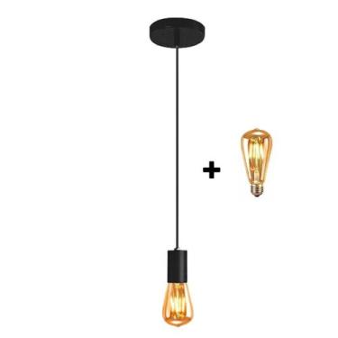 Imagem de Luminária Pendente Soquete Industrial Aluminio Preto+Lâmpada - Poliluz