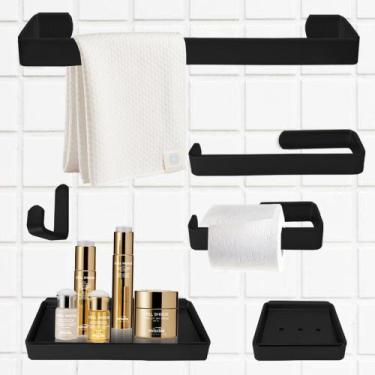 Imagem de Kit Acessórios Lavabo/ Banheiro 6 Peças - Várias Cores - VSA, Preto