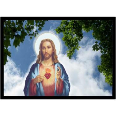 Imagem de Quadro Decorativo Religioso Sagrado Coração De Jesus Com Moldura RC017
