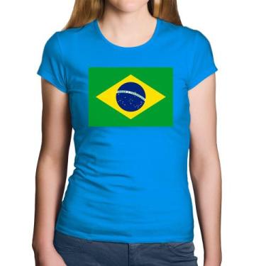 Imagem de Baby Look Algodão Bandeira Brasil - Foca na Moda, Azul, M